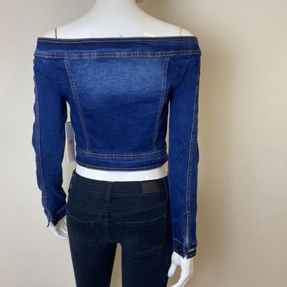 Denim Jacket Off the shoulder crop top jacket small - Picture 6 of 9